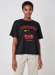 Tricou croială dreaptă mâneci scurte negru EMMA ELLA femeie