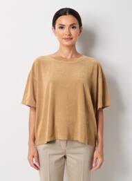 Tricou croială dreaptă mâneci scurte maro BY COCO femeie
