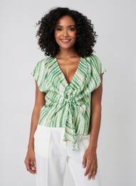 Top imprimeu fantezie mâneci scurte verde VINTAGE LOVE femeie