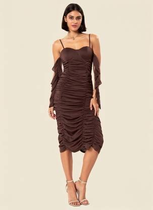 Rochie midi închidere cu fermoar la spate bretele subțiri maro BOOHOO femeie