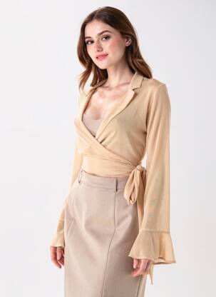 Cardigan petrecut croială cambrată bej OH POLLY femeie