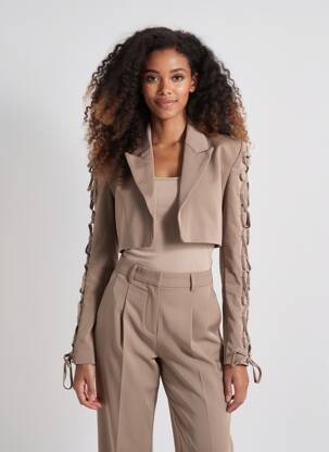 Jachete casual guler tip costum bej PLT LABEL femeie