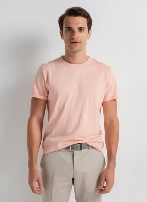 Tricou croială dreaptă mâneci scurte roz MADE IN ITALY bărbat