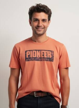 Tricou croială cambrată mâneci scurte portocalie PIONEER bărbat