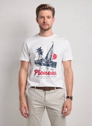 Tricou croială cambrată mâneci scurte alb PIONEER bărbat