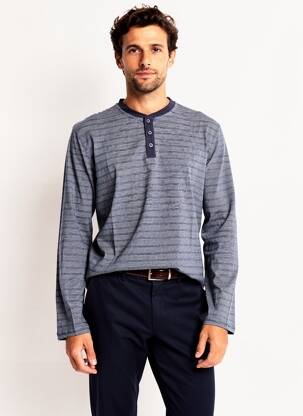 Tricou guler tunisian mâneci lungi albastru PIONEER bărbat