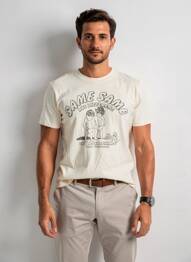 Tricou croială cambrată mâneci scurte bej SKULLS MACHINE bărbat