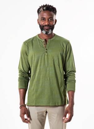 Tricou guler tunisian mâneci lungi verde BLEND bărbat