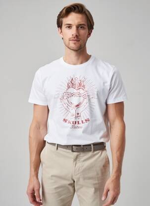 Tricou bio mâneci scurte alb SKULLS MACHINE bărbat