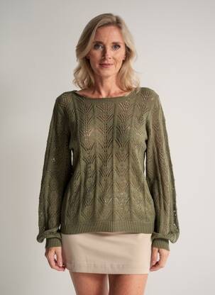Pulover plasă decupată mâneci lungi verde JULIE GUERLANDE femeie