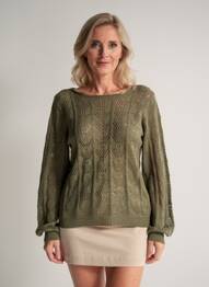 Pulover decolteu bărcuță mâneci lungi verde JULIE GUERLANDE femeie