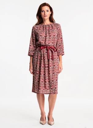 Rochie midi imprimeu fantezie mâneci lungi roșu JULIE GUERLANDE femeie