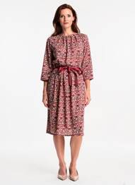 Rochie midi imprimeu fantezie mâneci lungi roșu JULIE GUERLANDE femeie