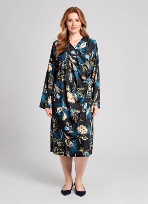 Rochie midi imprimeu fantezie mâneci lungi negru GENUINE femeie
