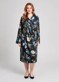 Rochie midi imprimeu fantezie mâneci lungi negru GENUINE femeie