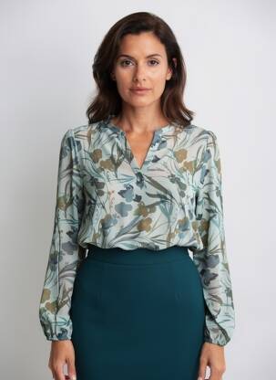 Bluză țesătură poplin mâneci lungi verde TBS femeie