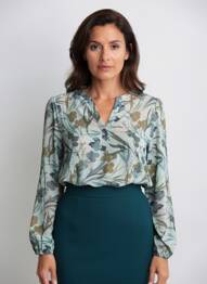 Bluză imprimeu fantezie mâneci lungi verde TBS femeie