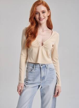 Top elasticitate mâneci lungi bej ASOS femeie
