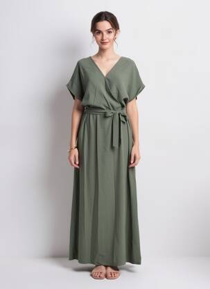 Rochie lungă mâneci scurte mâneci scurte verde GRACE & MILA femeie