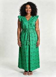 Rochie lungă mâneci scurte mâneci scurte verde C'EST BEAU LA VIE femeie