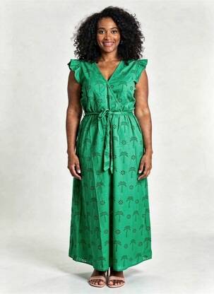 Rochie lungă mâneci scurte mâneci scurte verde C'EST BEAU LA VIE femeie