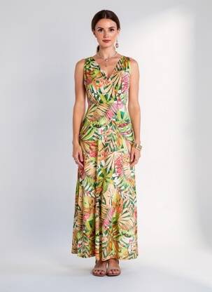 Rochie lungă imprimeu fantezie fără mâneci verde GENUINE femeie