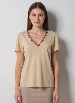 Tricou croială dreaptă mâneci scurte bej FREEMAN T.PORTER femeie