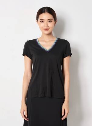 Tricou croială dreaptă mâneci scurte negru FREEMAN T.PORTER femeie