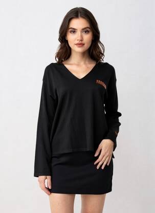 Pulover croială cambrată mâneci lungi negru GRACE & MILA femeie