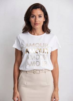 Tricou serigrafie mâneci scurte alb C'EST BEAU LA VIE femeie