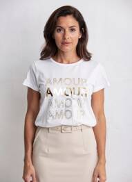 Tricou serigrafie mâneci scurte alb C'EST BEAU LA VIE femeie