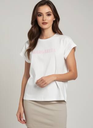 Tricou croială dreaptă mâneci scurte alb GRACE & MILA femeie