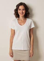 Tricou guler în v mâneci scurte alb C'EST BEAU LA VIE femeie