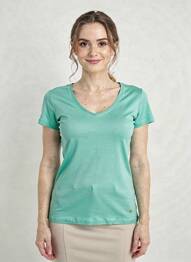 Tricou guler în v mâneci scurte verde C'EST BEAU LA VIE femeie