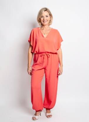 Salopetă-pantalon mâneci scurte mâneci scurte roșu QUATRE VINGT JOURS femeie