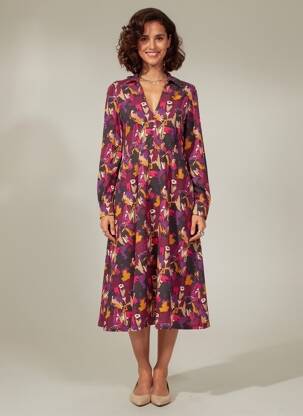 Rochie midi imprimeu fantezie mâneci lungi violet SURKANA femeie