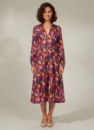 Rochie midi imprimeu fantezie mâneci lungi violet SURKANA femeie