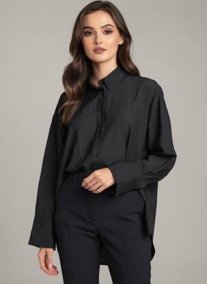 Cămașă croială dreaptă mâneci lungi negru SOAKED femeie