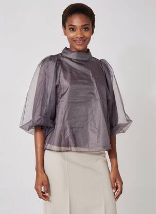 Top guler rotund mâneci 3/4 gri SOAKED femeie