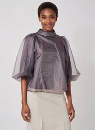 Top guler rotund mâneci 3/4 gri SOAKED femeie