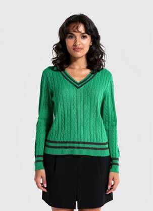 Pulover croială cambrată mâneci lungi verde KING LOUIE femeie