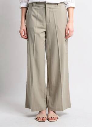Pantalon larg țesătură poplin mărime normală verde GRACE & MILA femeie