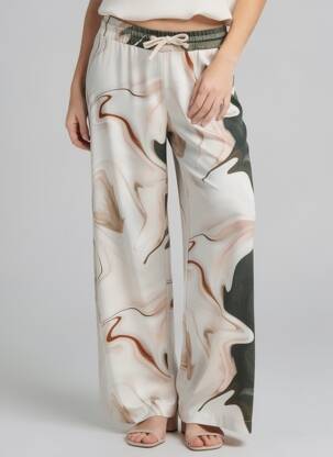 Pantalon larg țesătură poplin mărime normală bej PLEASE femeie