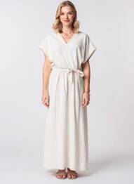 Rochie lungă mâneci scurte mâneci scurte bej GRACE & MILA femeie
