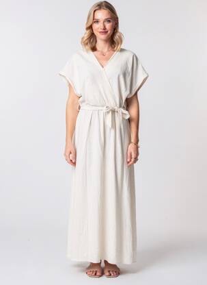 Rochie lungă mâneci scurte mâneci scurte bej GRACE & MILA femeie