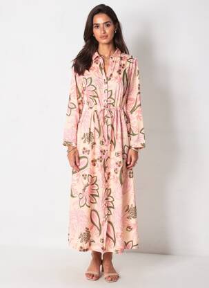 Rochie lungă mâneci lungi mâneci lungi roz GRACE & MILA femeie