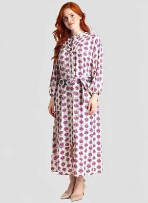 Rochie lungă imprimeu floral mâneci 3/4 violet POM AMSTERDAM femeie