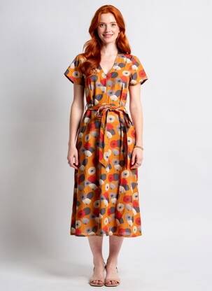 Rochie midi imprimeu floral mâneci scurte galben LALITA femeie