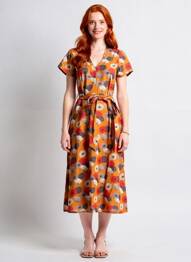 Rochie midi imprimeu floral mâneci scurte galben LALITA femeie