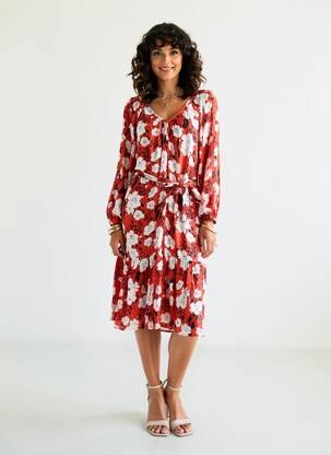 Rochie midi imprimeu floral mâneci lungi portocaliu GARCIA femeie
